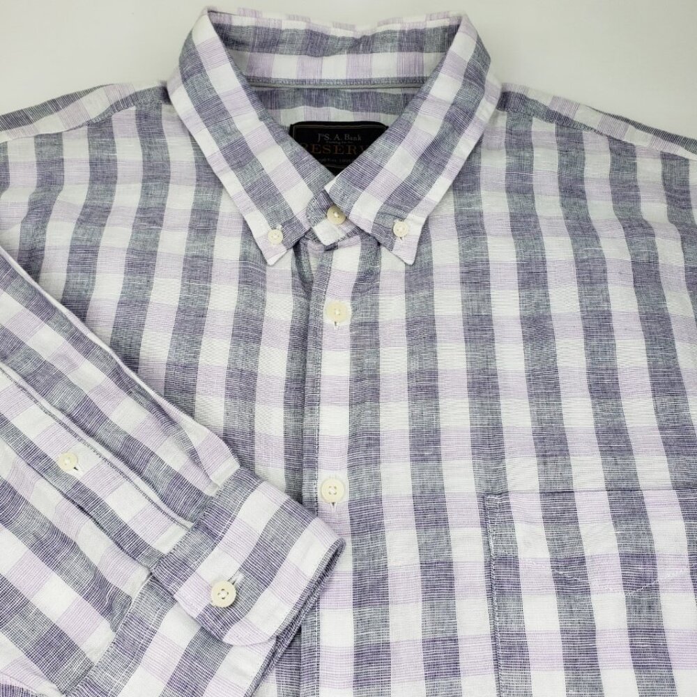 Jos. A. Bank Reserve Linen 2XL XXL Long Sleeve Button Shirt Casual Beach Resort